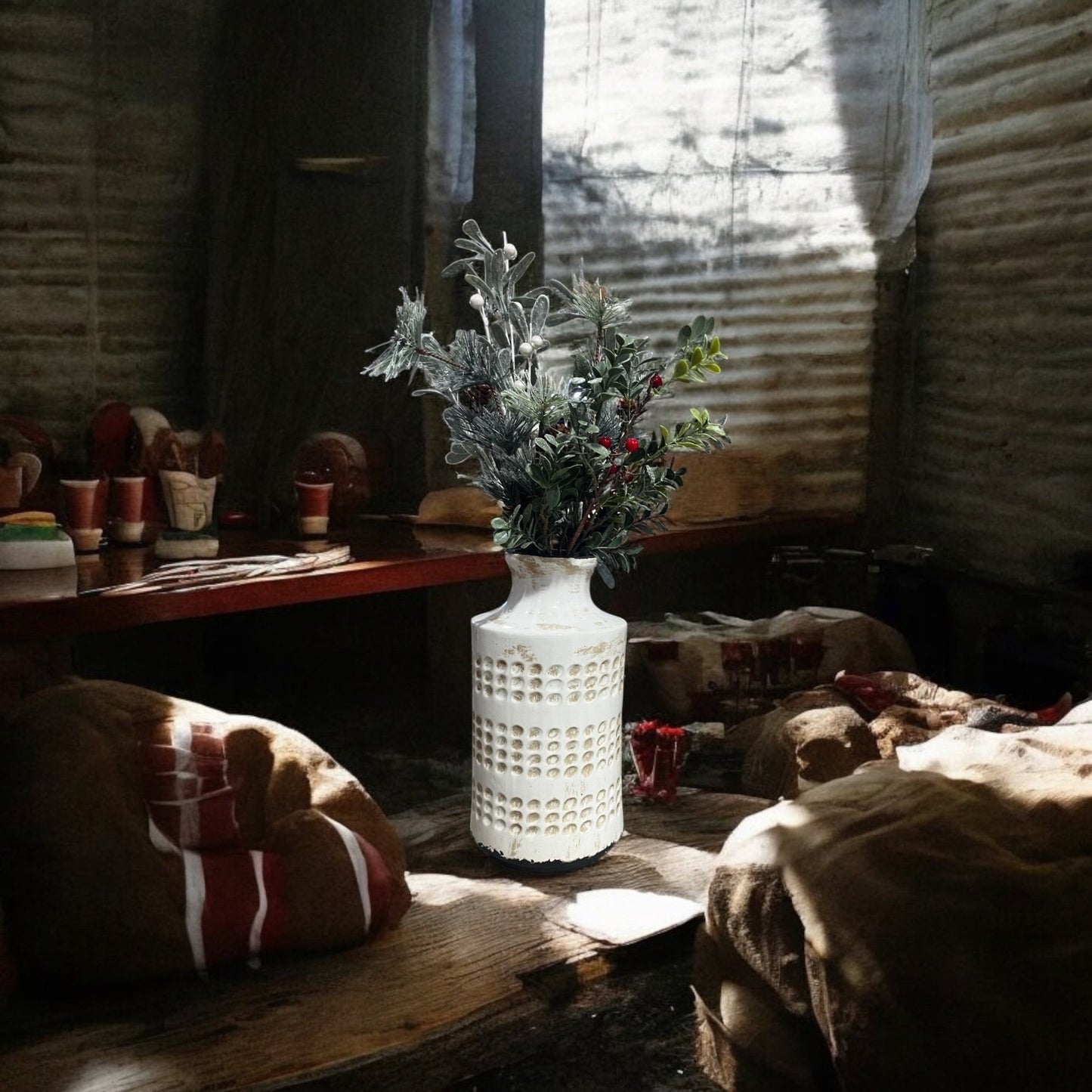 Ceramic Cream Christmas Vase - Holland Landscape Supply