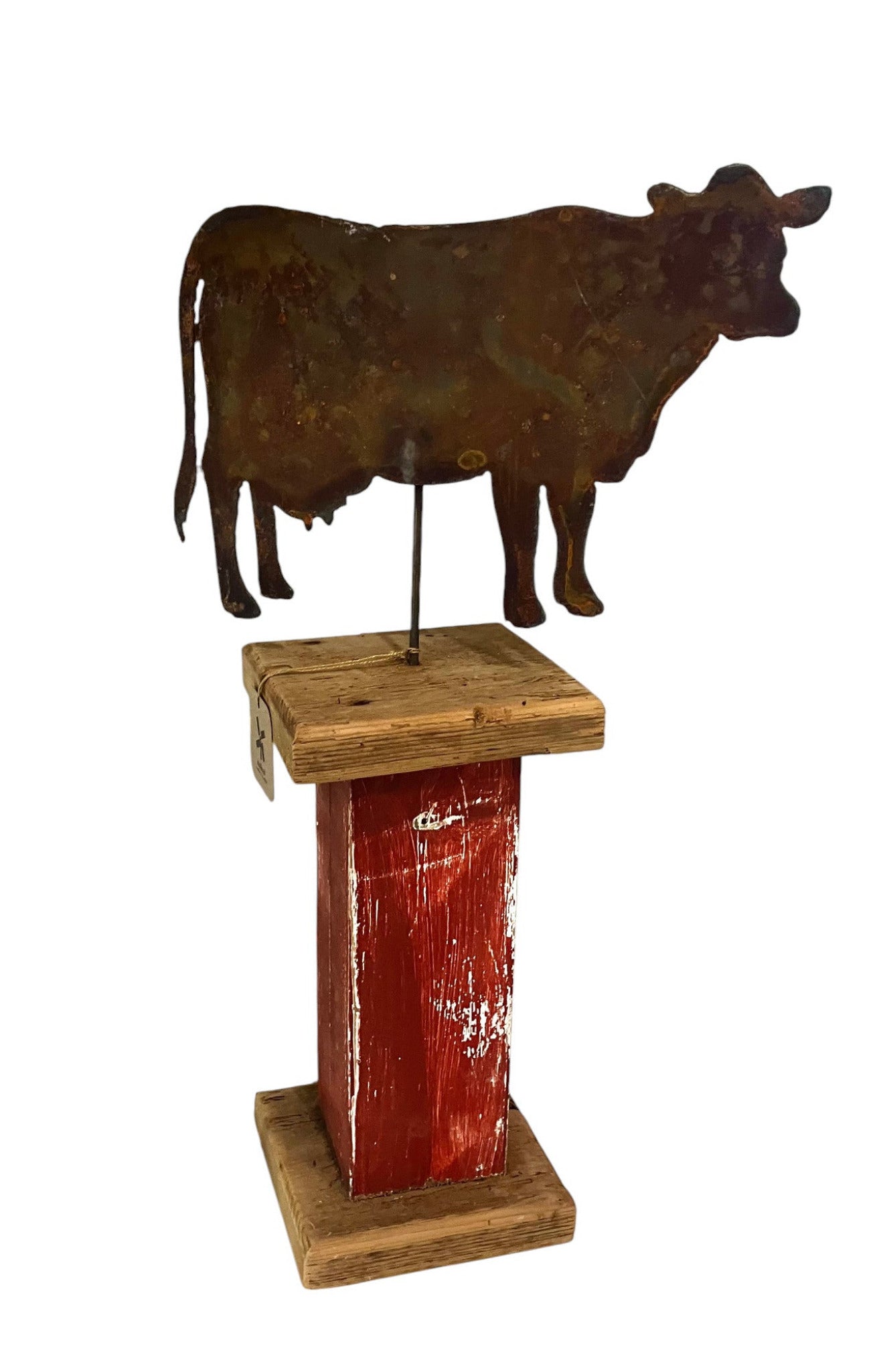 Rustic Metal Cow w Wooden Stand - Holland Landscape Supply