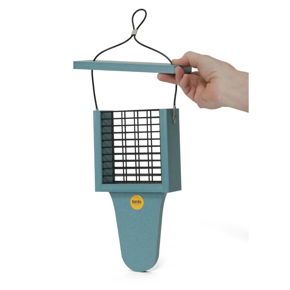 Suet Feeder with Tail Prop for Single Cake in Blue Recycled Plastic - Holland Landscape Supply