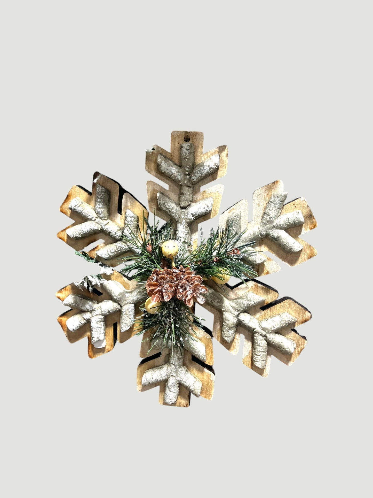 Wooden Birch & Pine Snowflake Ornament - Holland Landscape Supply