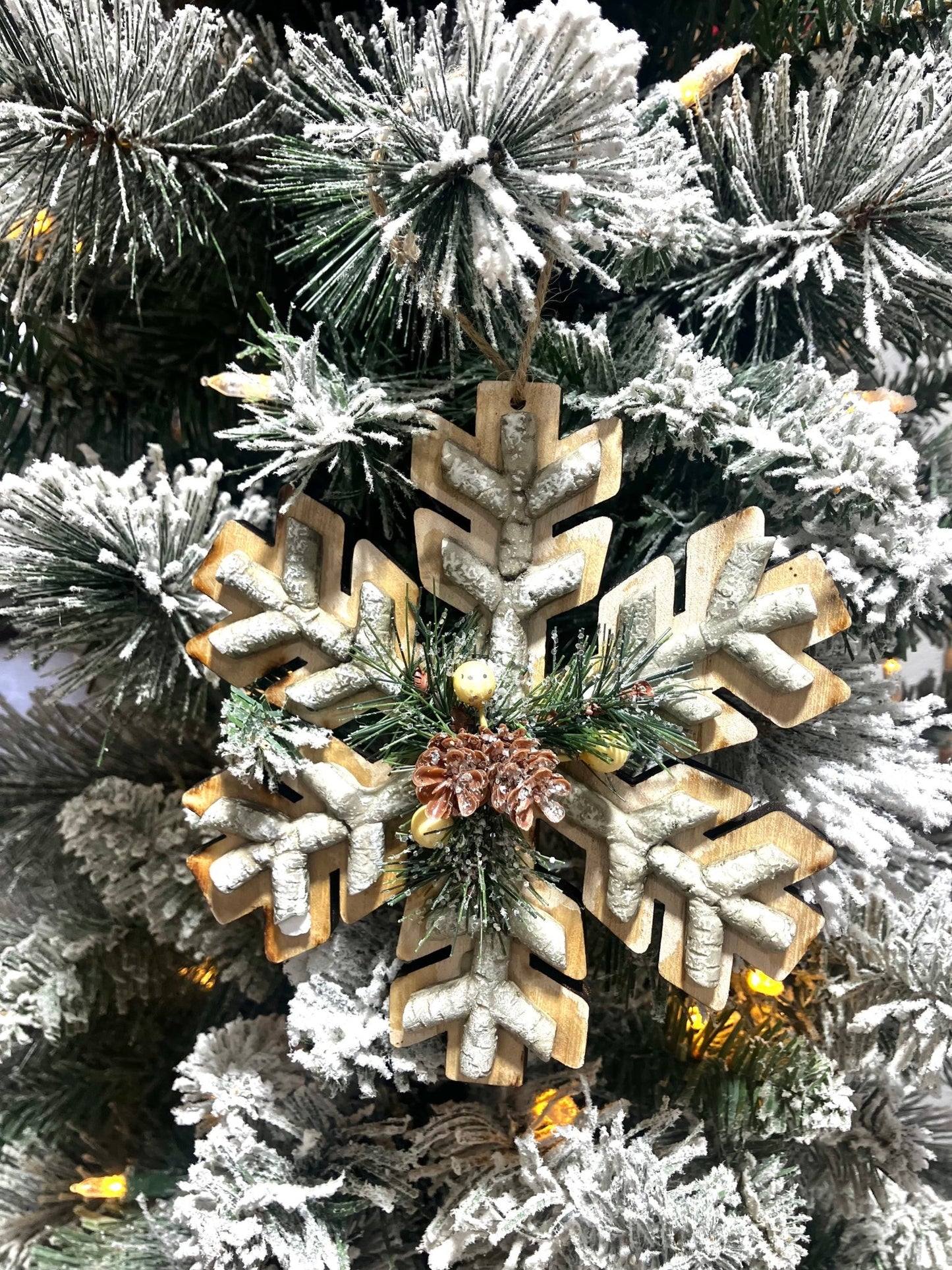 Wooden Birch & Pine Snowflake Ornament - Holland Landscape Supply