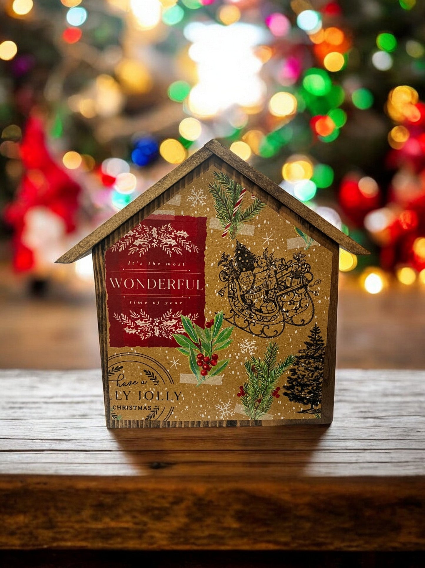 Wooden Decor w/Vintage Christmas Paper - Holland Landscape SupplyDecoration