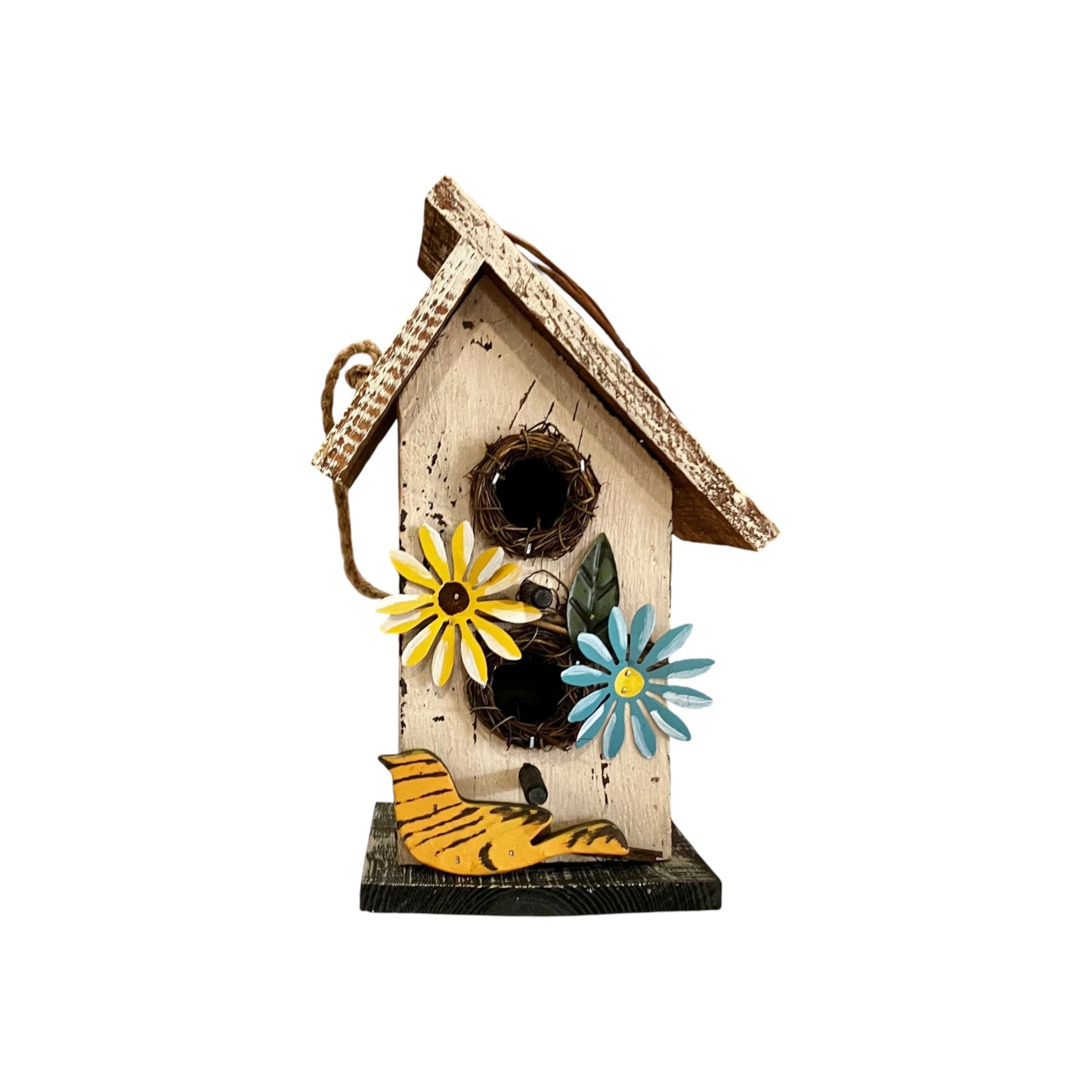 Birdhouse w Blue & Yellow Flowers - Holland Landscape Supply