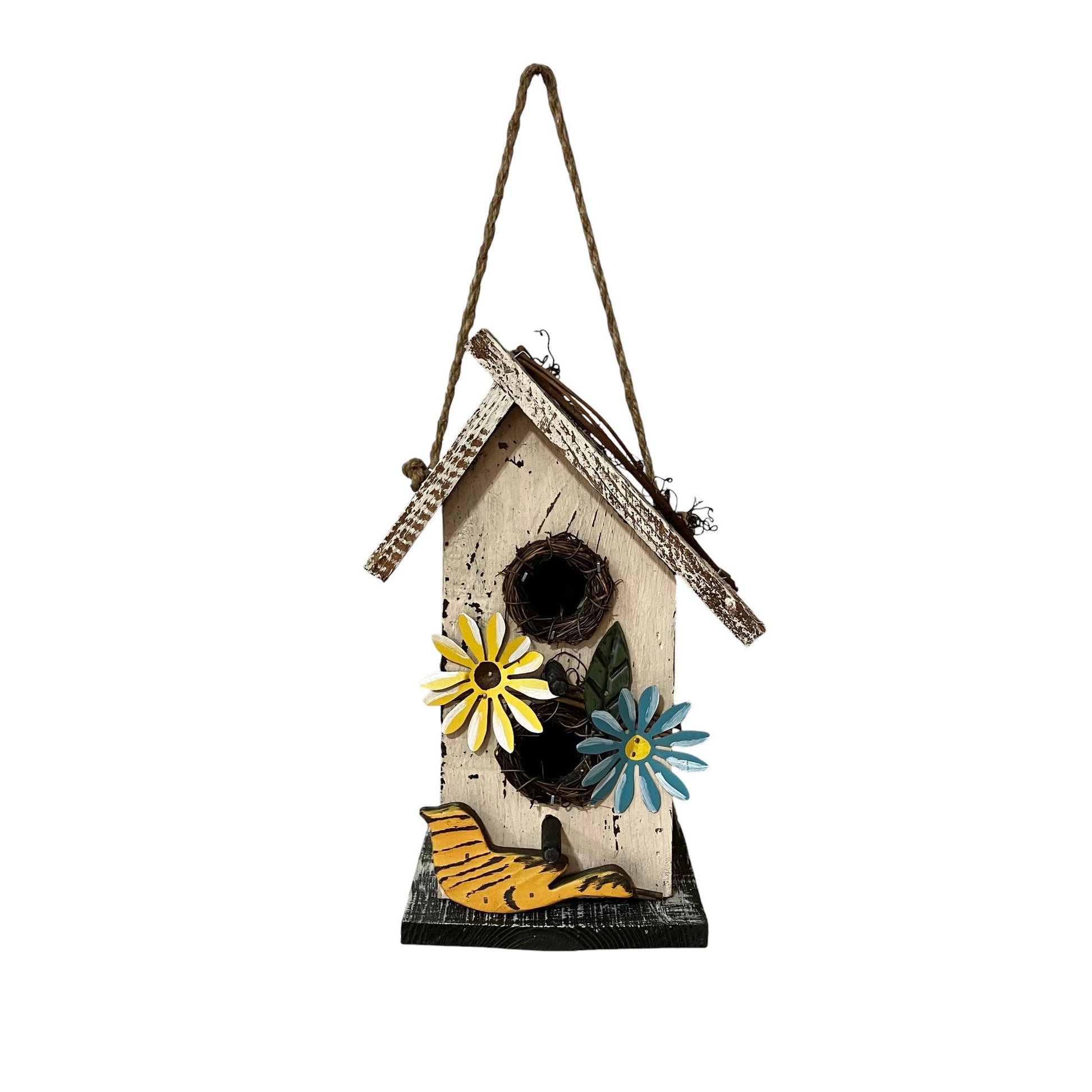 Birdhouse w Blue & Yellow Flowers - Holland Landscape Supply