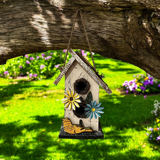 Birdhouse w Blue & Yellow Flowers - Holland Landscape Supply