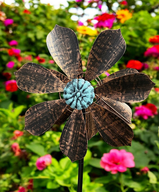 Brown & Teal Flower Garden Spinner - Holland Landscape Supply