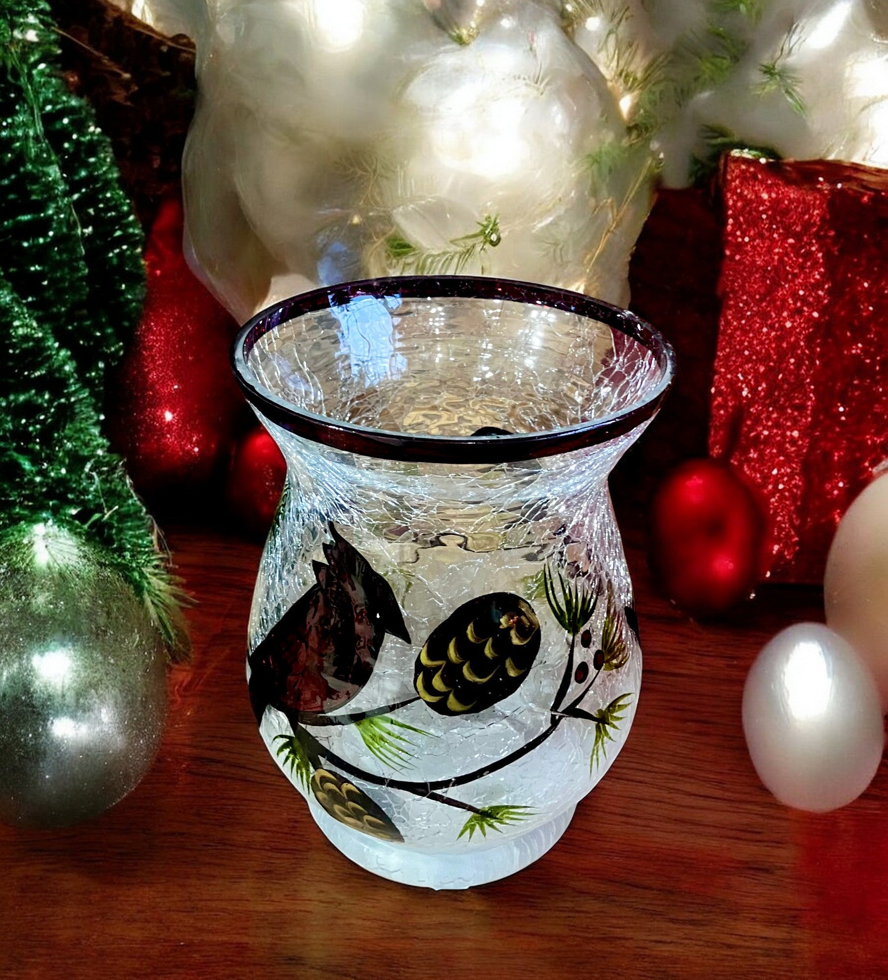 Cardinal/Pine Cone Glass Jar - Holland Landscape Supply