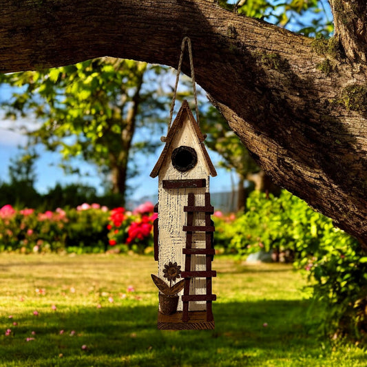 Cream Birdhouse w Ladder - Holland Landscape Supply