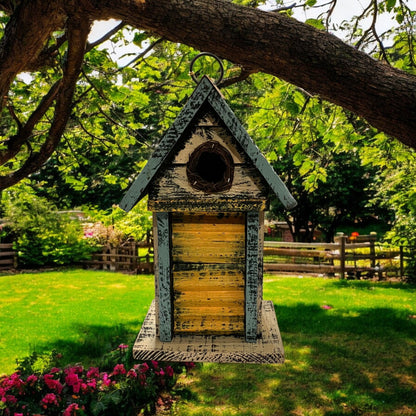 Cream/Blue/Yellow Birdhouse - Holland Landscape Supply