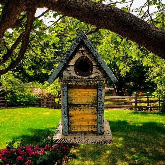 Cream/Blue/Yellow Birdhouse - Holland Landscape Supply