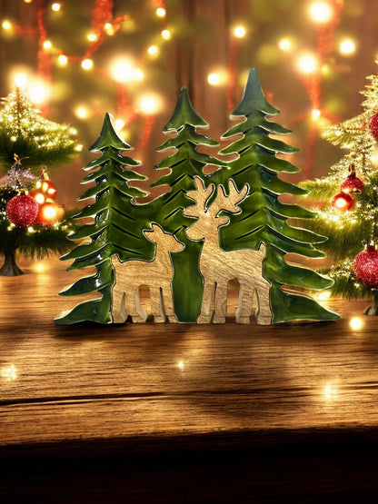Green Tree/Wooden Deer Puzzle Decor - Holland Landscape SupplyDecoration