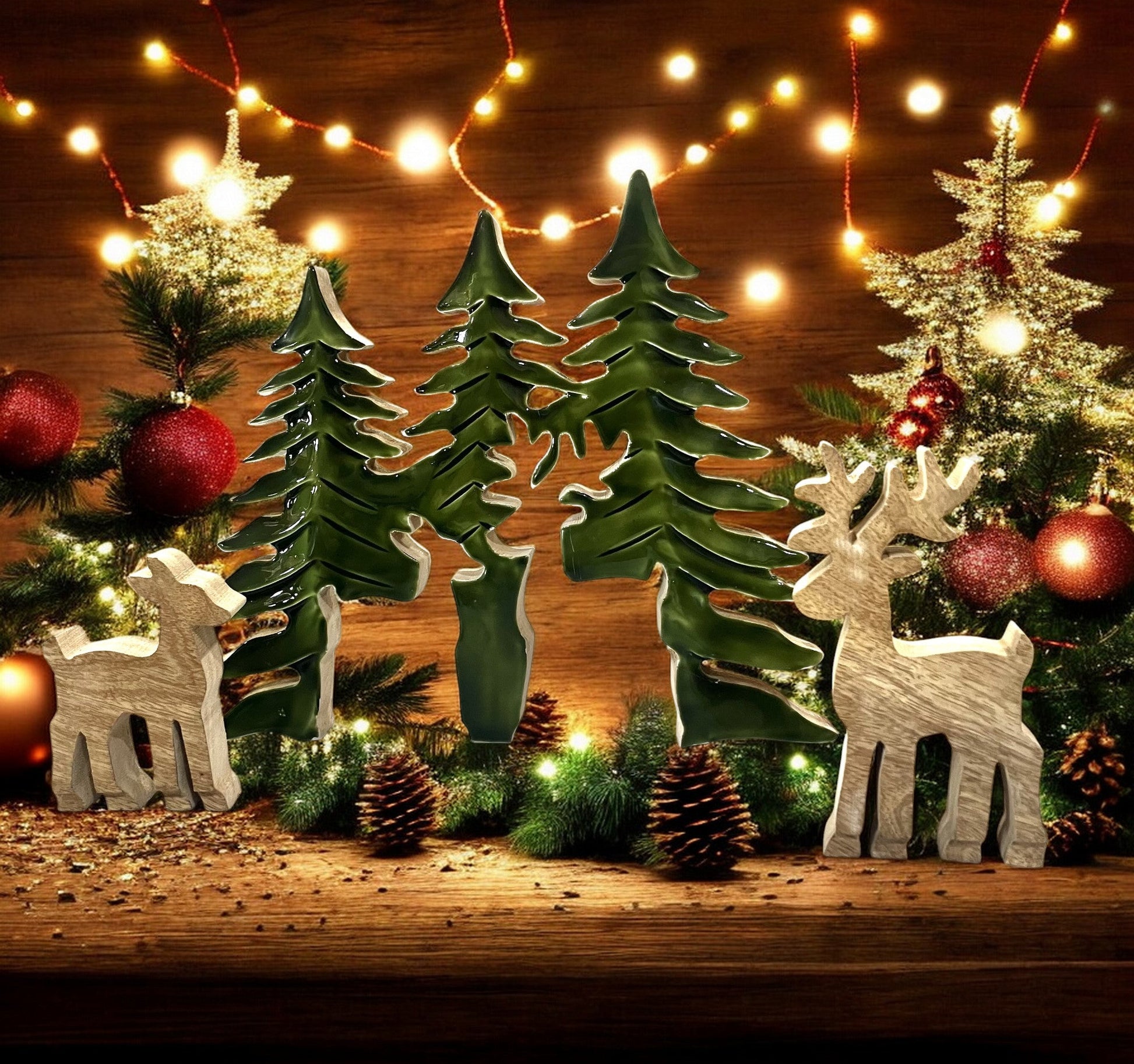 Green Tree/Wooden Deer Puzzle Decor - Holland Landscape SupplyDecoration