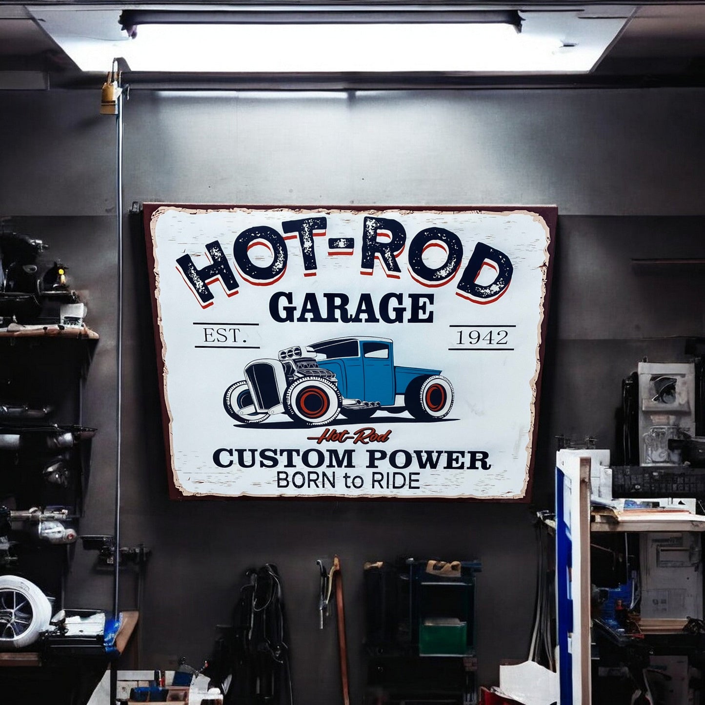 Metal Hot Rod Sign - Holland Landscape SupplyDecoration