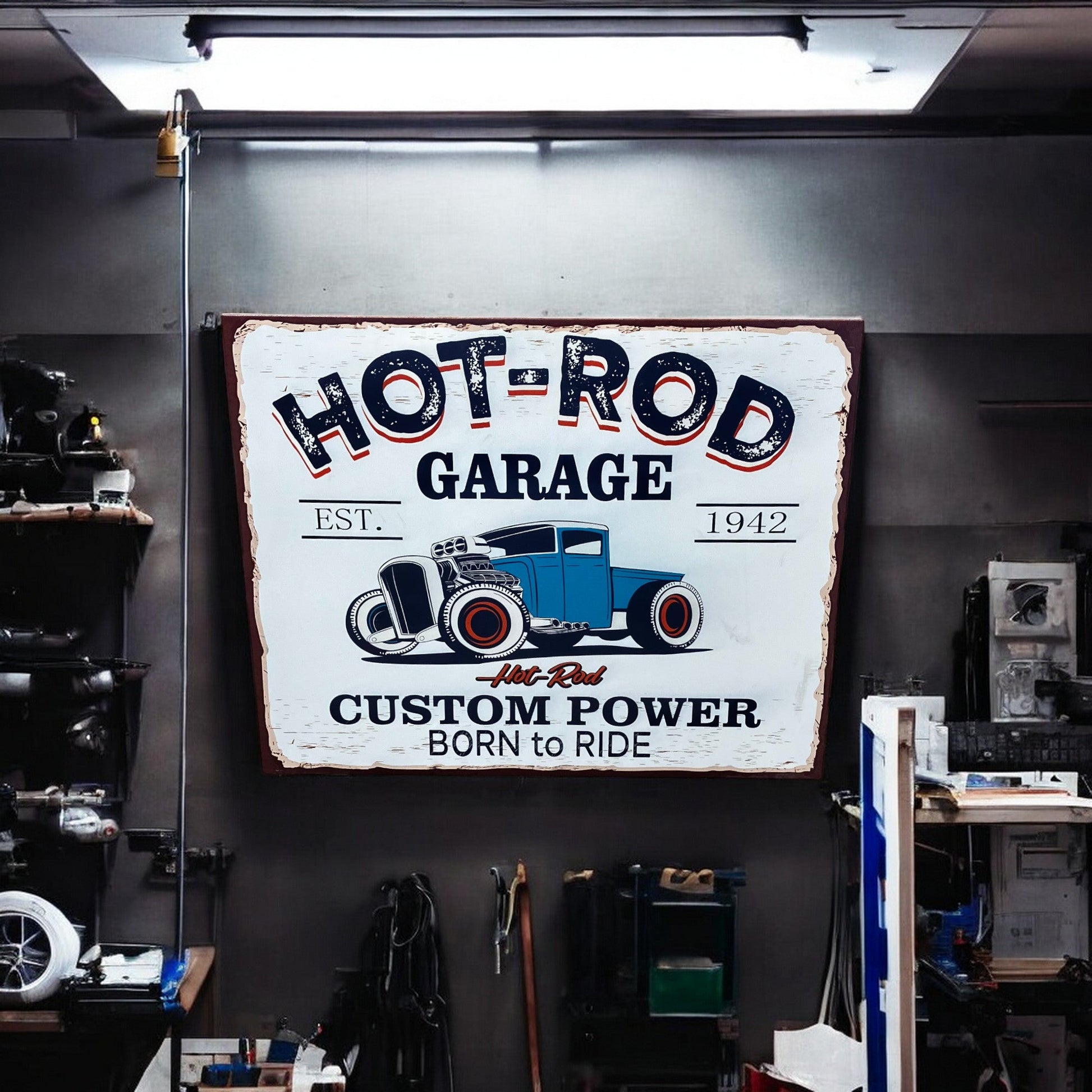 Metal Hot Rod Sign - Holland Landscape SupplyDecoration