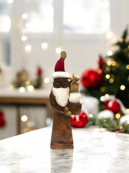 Mini Wooden Santa with Gift - Holland Landscape Supply