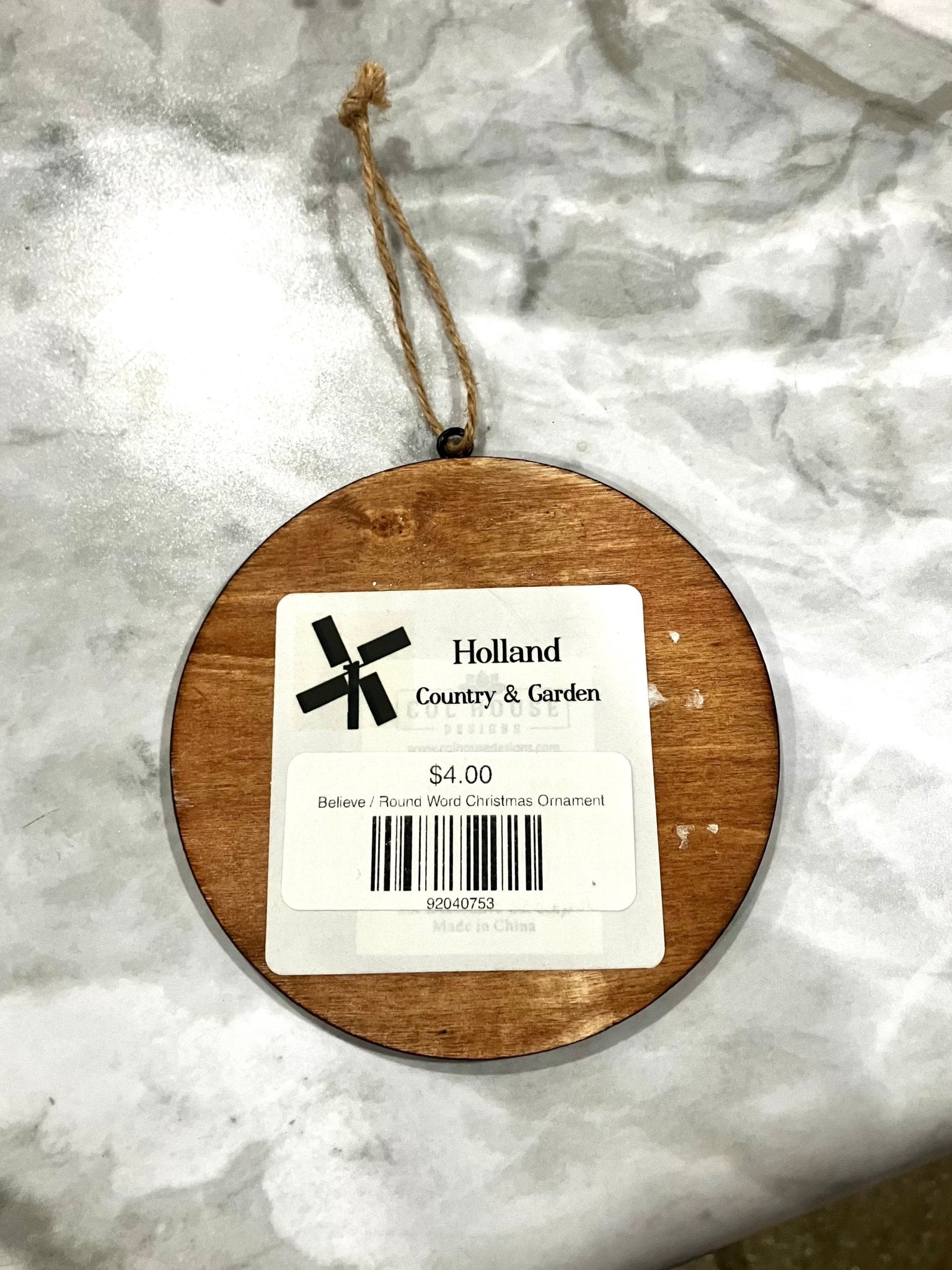 Round Wooden Christmas Ornament w/Words - Holland Landscape Supply