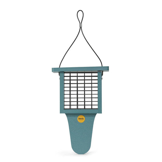 Suet Feeder with Tail Prop for Single Cake in Blue Recycled Plastic - Holland Landscape Supply