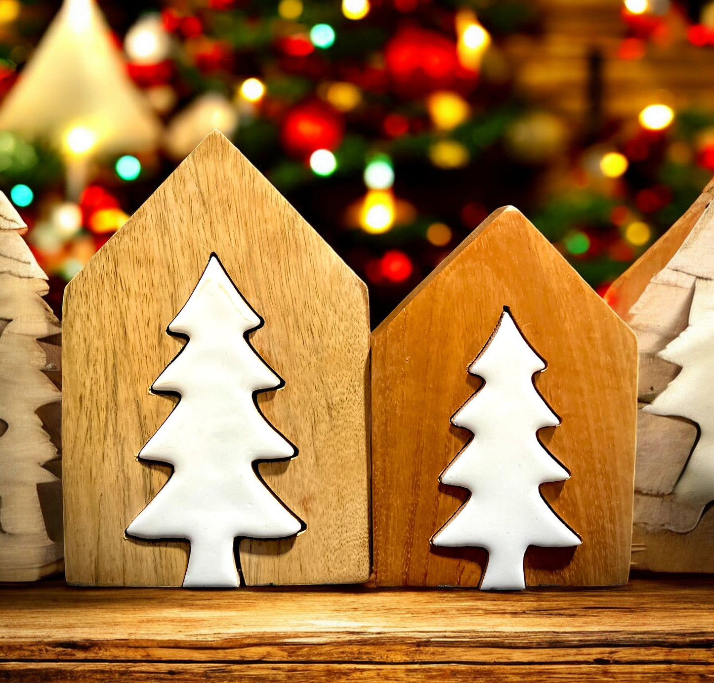 Wooden House/White Enamel Tree Cutout - Holland Landscape SupplyDecoration